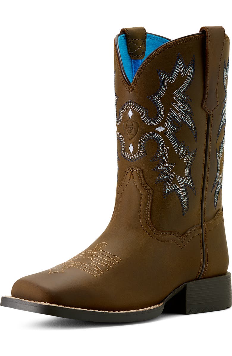 Ariat Kids' Tombstone Wide Square Toe Western Boot, Alternate, color, Distressed Brown