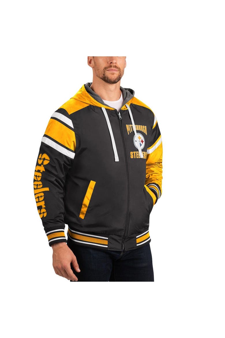 Men's G-III Sports by Carl Banks Black/Gray Pittsburgh Steelers Extreme Full Back Reversible Hoodie Full-Zip Jacket, Alternate, color, Black