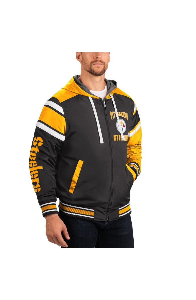 G-III SPORTS BY CARL BANKS Men's G-III Sports by Carl Banks Black/Gray Pittsburgh Steelers Extreme Full Back Reversible Hoodie Full-Zip Jacket, Alternate, color, Black