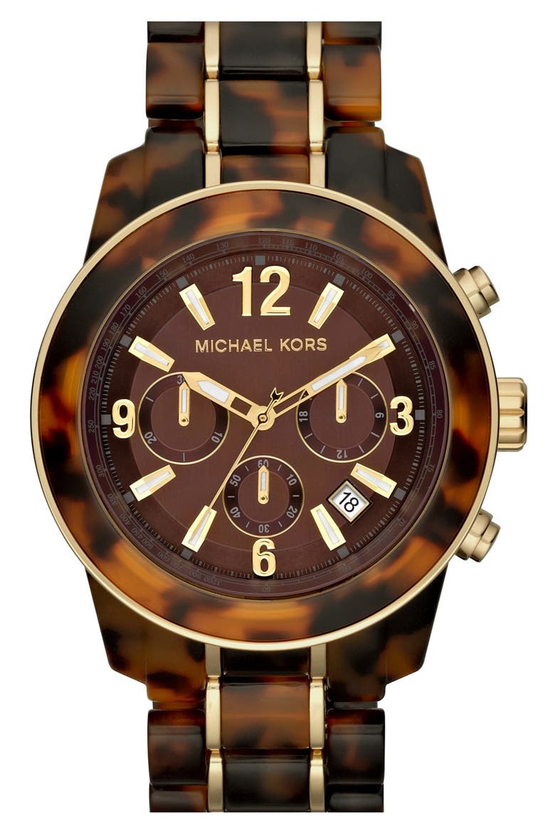 Michael Kors 'Preston' Chronograph Bracelet Watch, 43mm, Main, color, TORTOISE/ GOLD