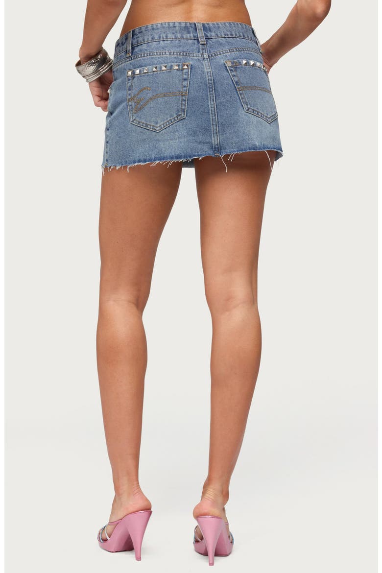 Avielle Studded Raw Hem Denim Miniskirt, Alternate, color, MEDIUM-BLUE-WASHED