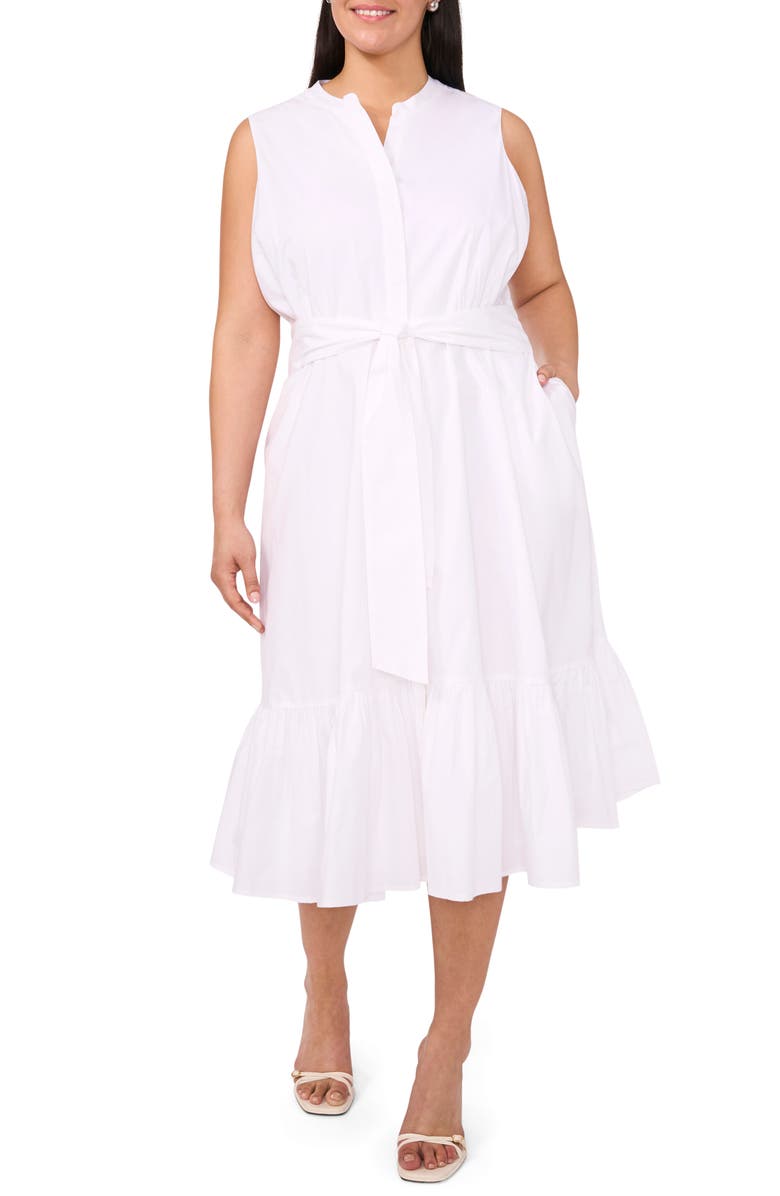Halogen<sup>®</sup> Tie Front Cotton Midi Sundress, Main, color, Bright White