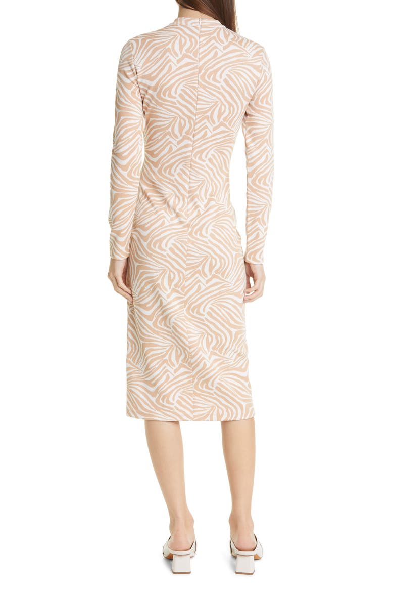 Zebra Print Long Sleeve Midi Dress, Alternate, color, CAMEL