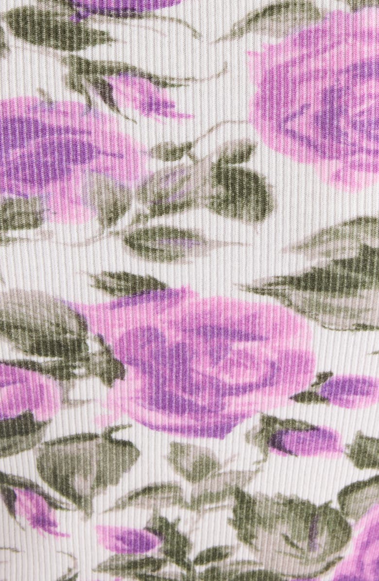 Chloé Rose Print Rib Jersey Henley, Alternate, color, White - Purple