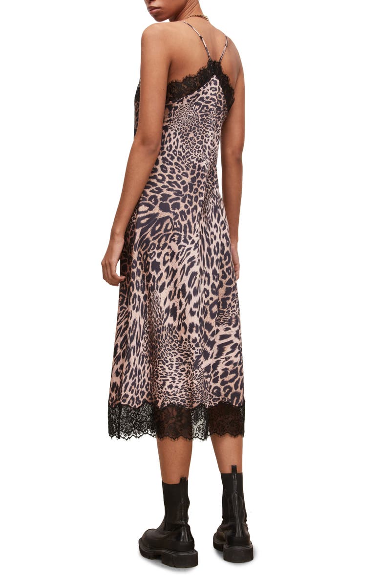 AllSaints Tigi Kiku Leopard Print Midi Slipdress, Alternate, color, 