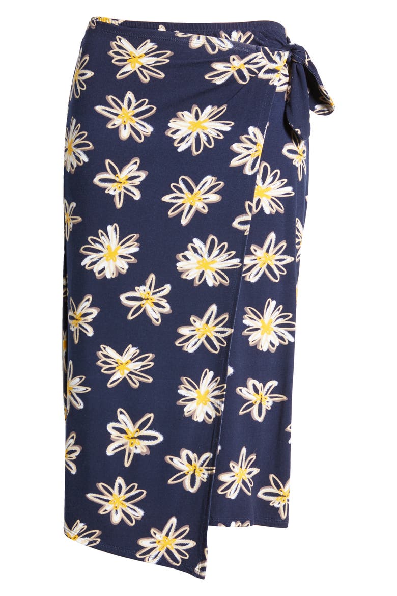 Floral Faux Wrap Knit Midi Skirt, Alternate, color, NAVY