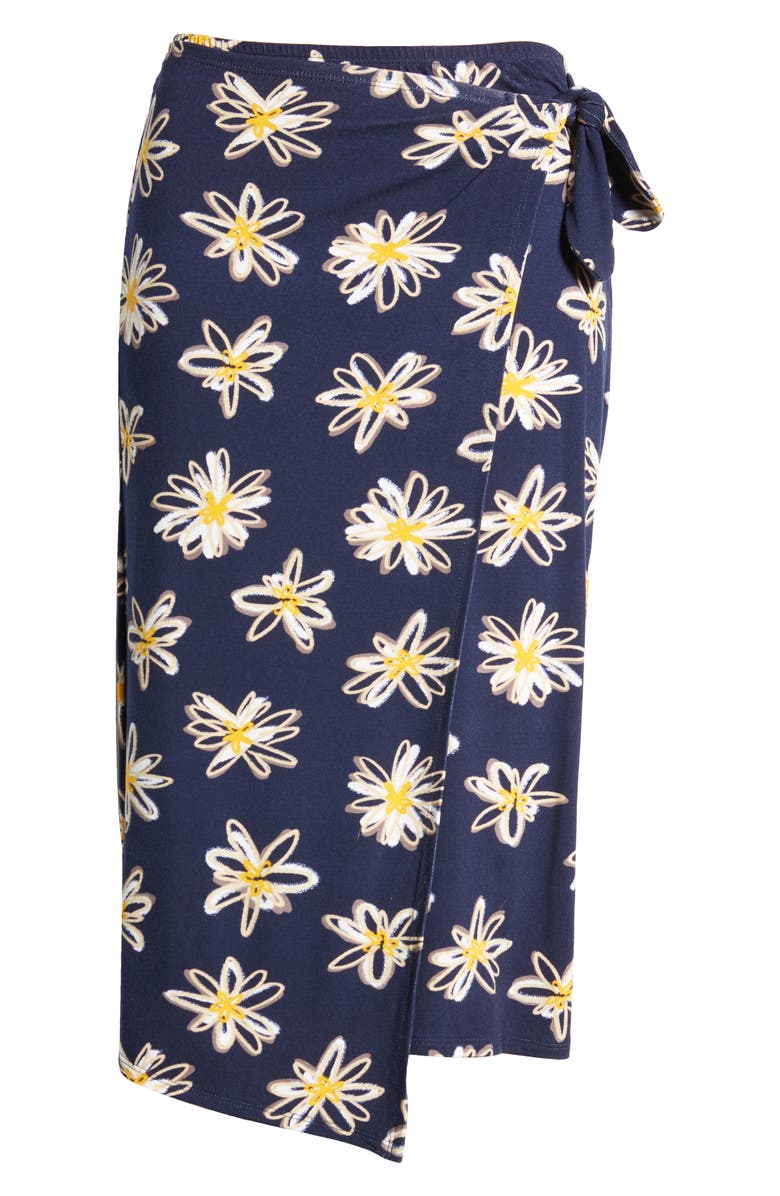 Loveappella Floral Faux Wrap Knit Midi Skirt, Alternate, color, Navy