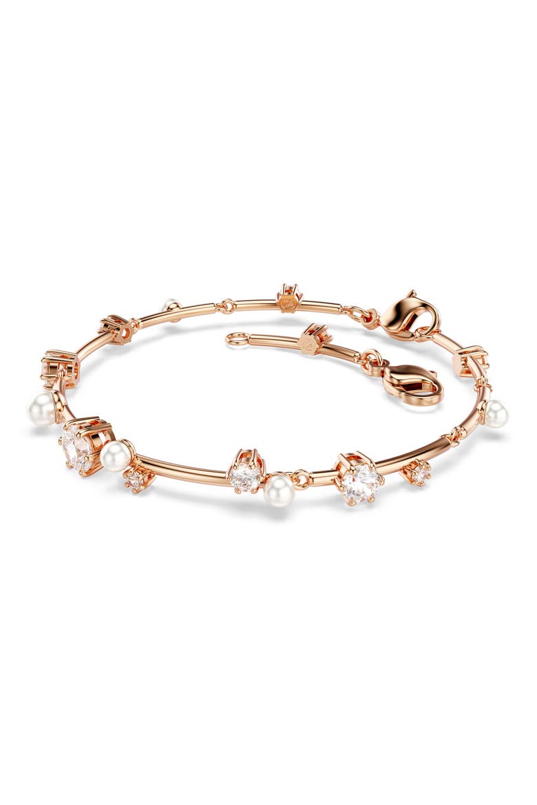 Constella Crystal & Faux Pearl Line Bracelet, Alternate, color, WHITE/ ROSE