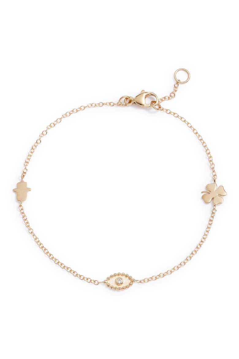Dewdrop Diamond Good Luck Charm Bracelet, Main, color, GOLD/ DIAMOND