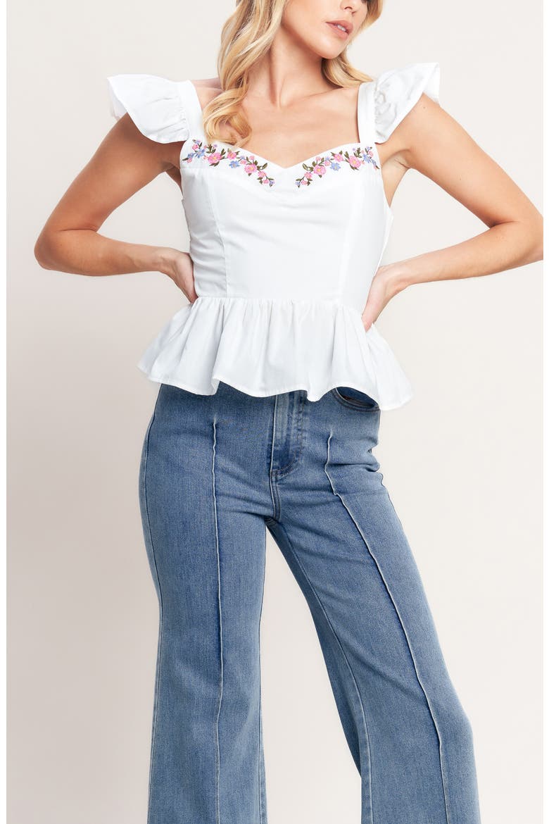 Floral Embroidered Peplum Top, Alternate, color, WHITE