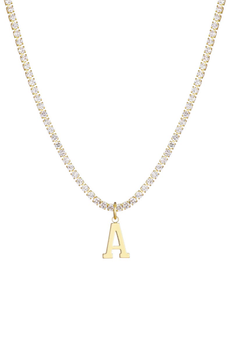 Adornia Initial Charm Tennis Necklace, Main, color, Gold-A
