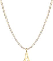 Adornia Initial Charm Tennis Necklace