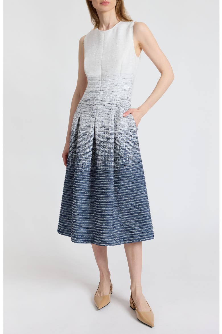 Keely Sleeveless Midi Dress in Modern Ombre Tweed, Main, color, BLUE AURA