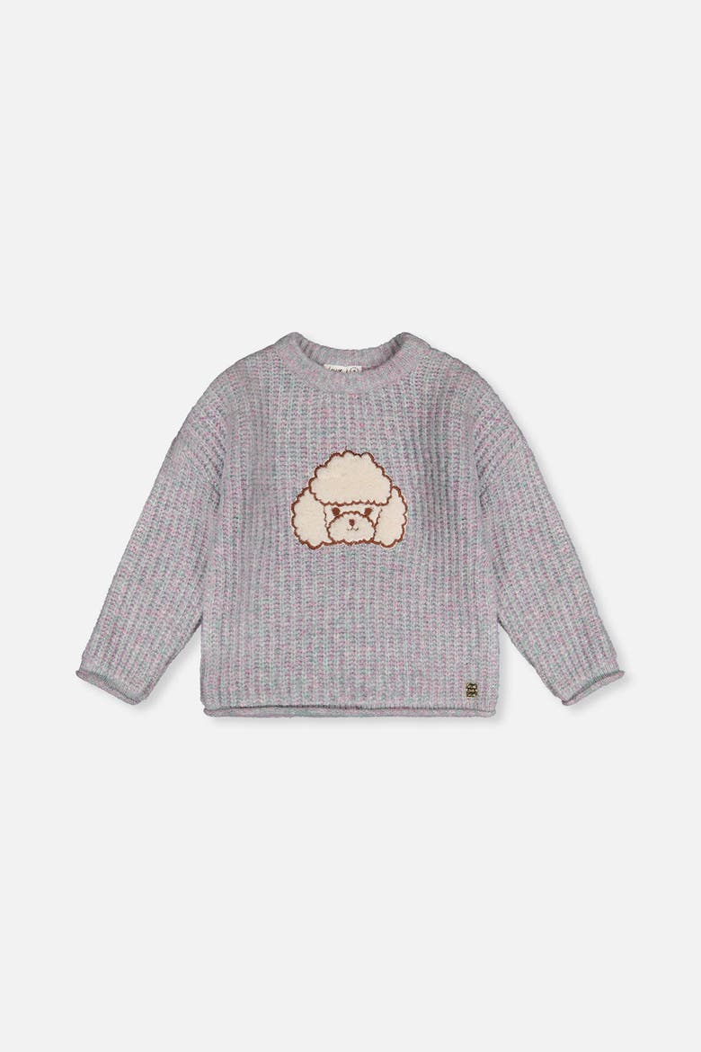 Knit Texture Poodle Appliqué Sweater, Main, color, Pale Turquoise and Lilac