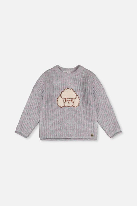 Knit Texture Poodle Appliqué Sweater