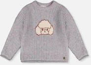 Deux par Deux Knit Texture Poodle Appliqué Sweater