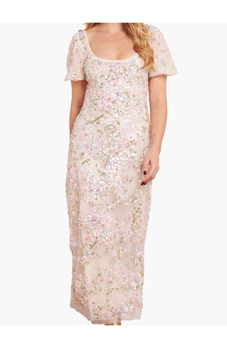 Needle & Thread Dream Garland Puff Sleeve Ankle Gown, Alternate, color, Cream/Multi