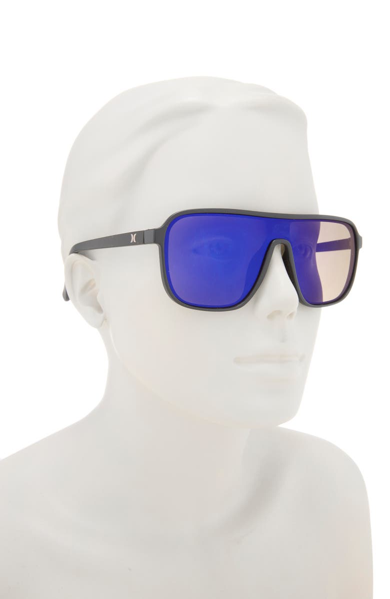 Hurley 133mm Oversize Polarized Shield Sunglasses, Alternate, color, Rubber Black