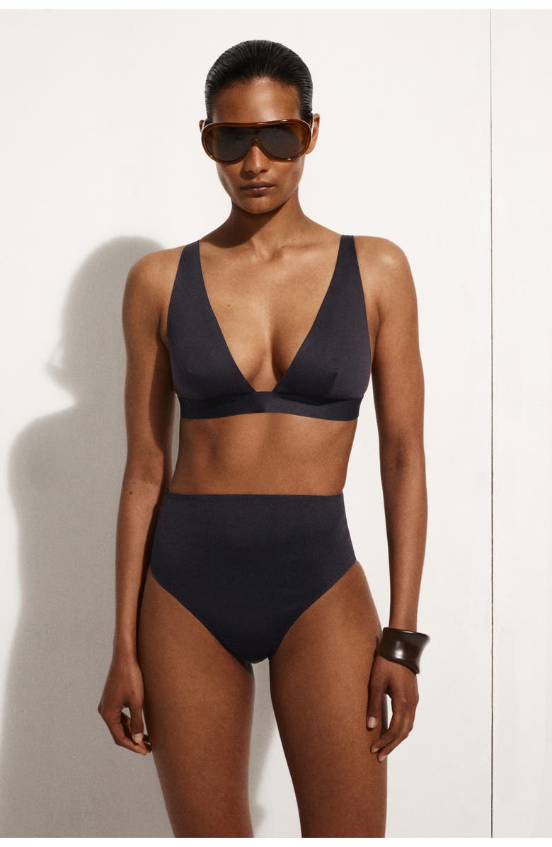 COS Bonded Scuba Knit V-Neck Bikini Top, Main, color, Navy