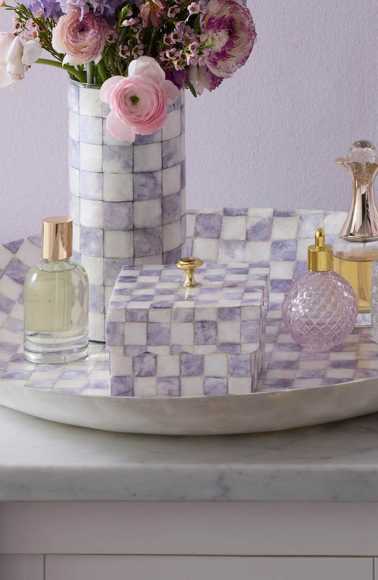 MACKENZIE CHILDS Violet Check Capiz Scalloped Box, Alternate, color, Violet