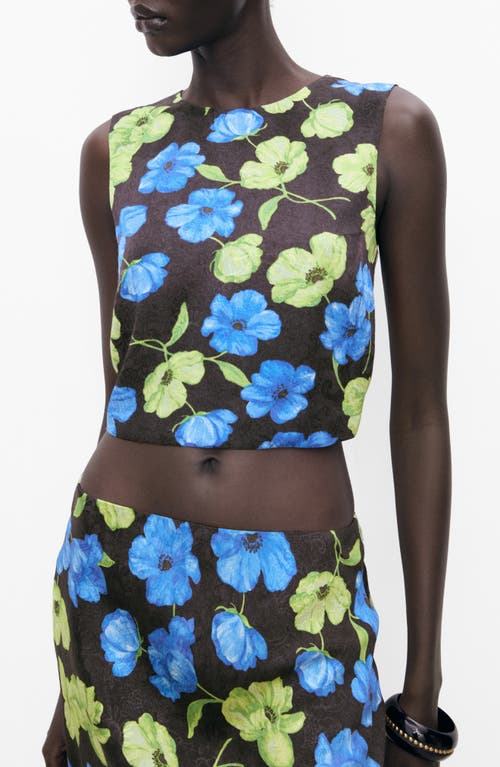 Mango Open Back Floral Top In Black