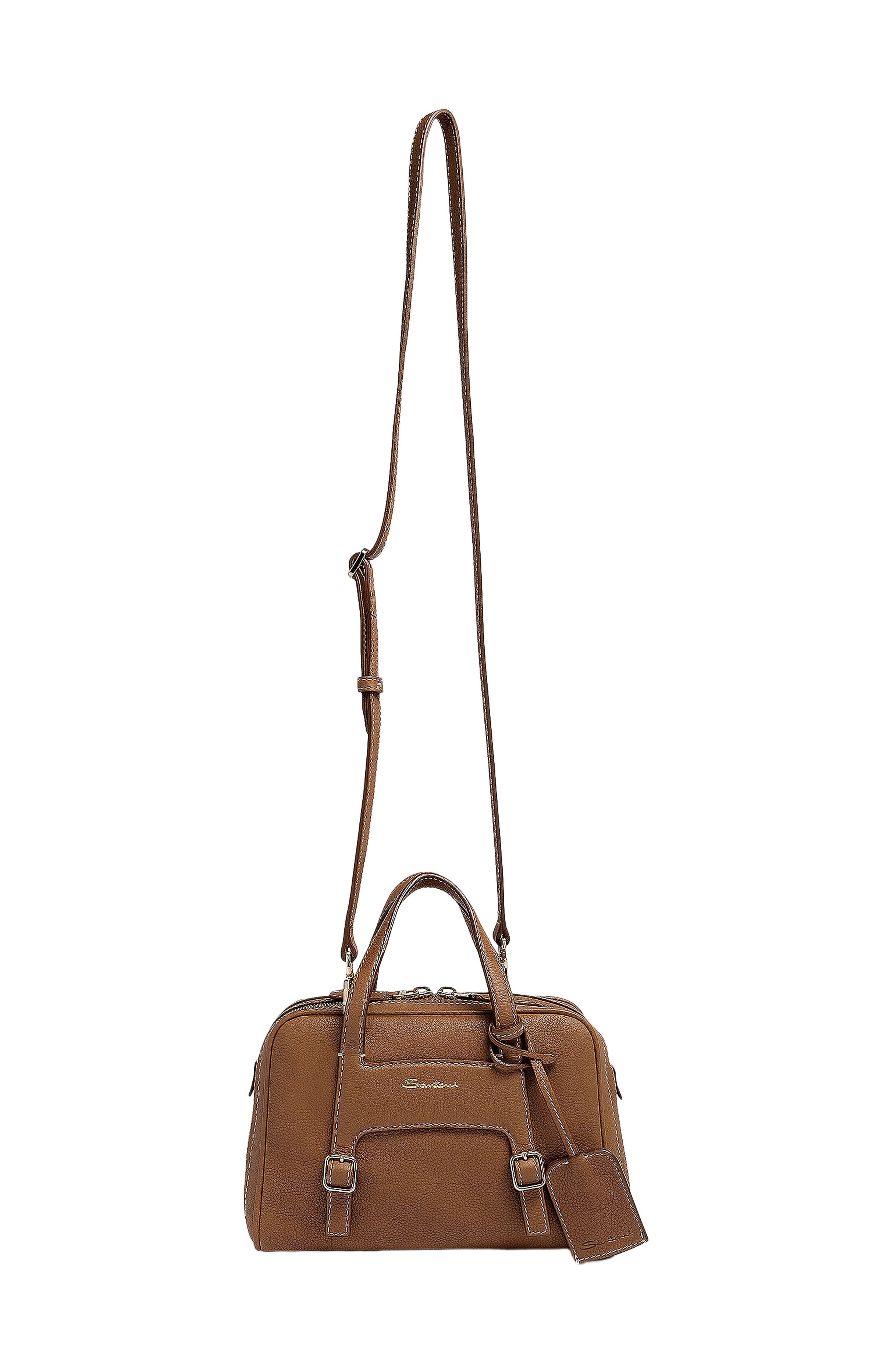 Santoni Leather handbag, Alternate, color, Brown
