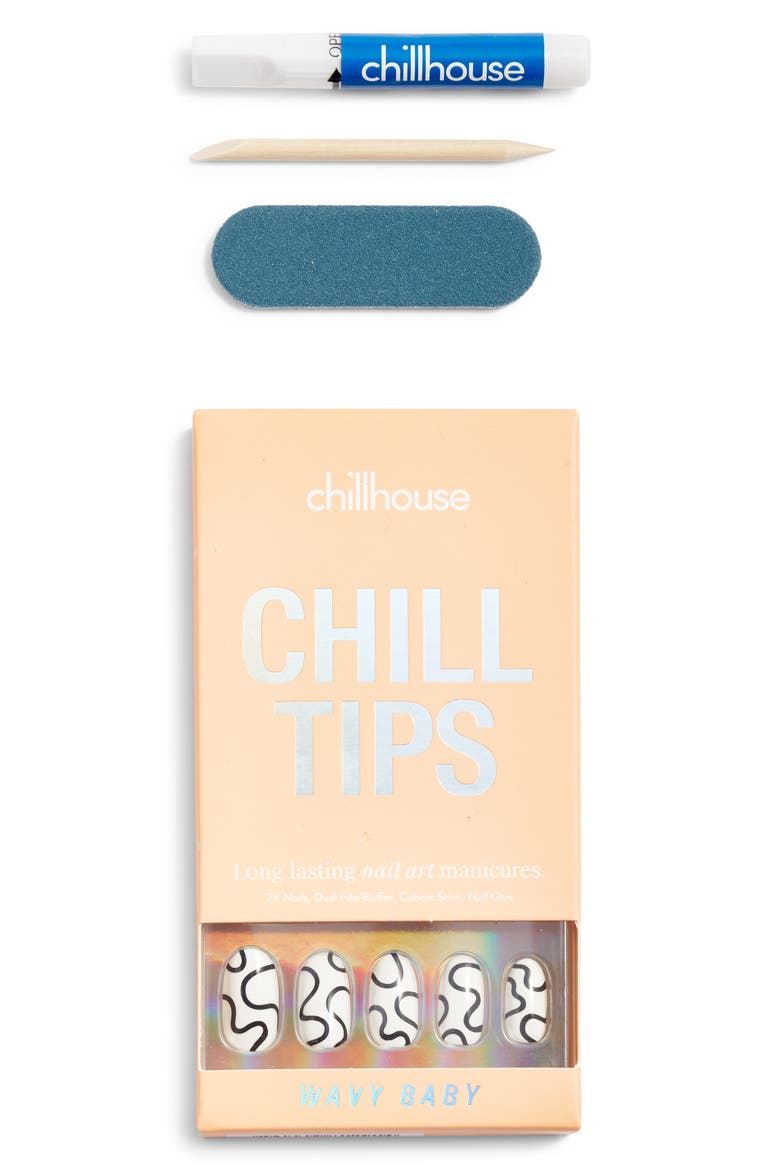 Wavy Baby Chill Tips False Nail Set, Main, color, BLACK/WHITE