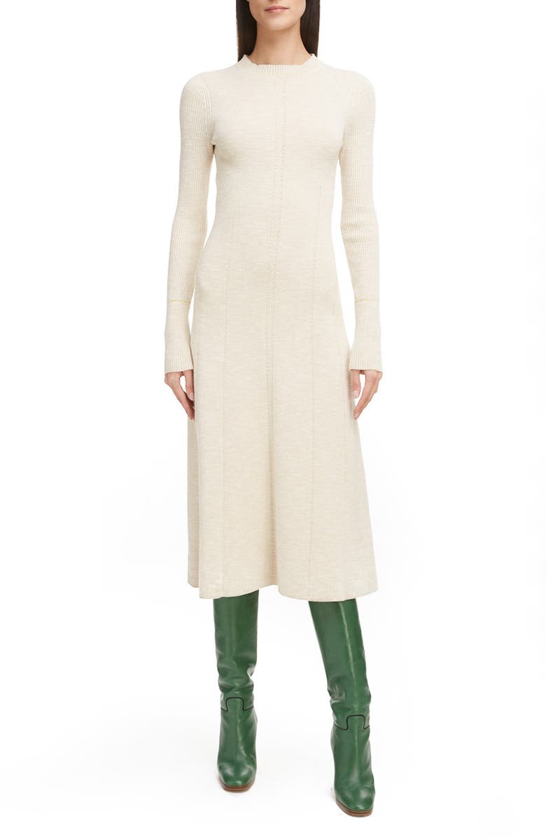 Victoria Beckham Long Sleeve Fit & Flare Sweater Dress, Main, color, 