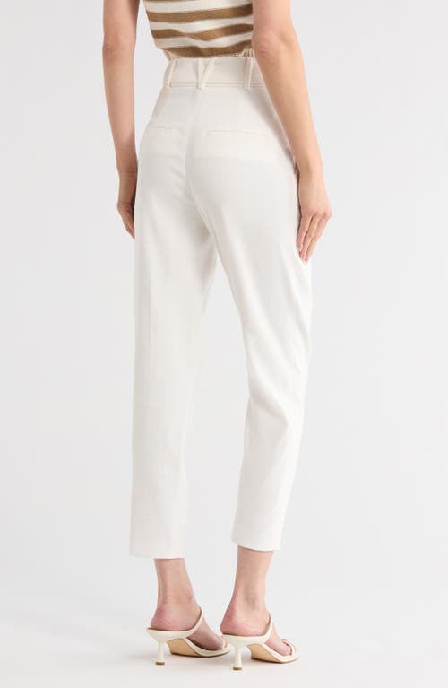 Veronica Beard Sofia Belted Linen Blend Tapered Ankle Pants In White