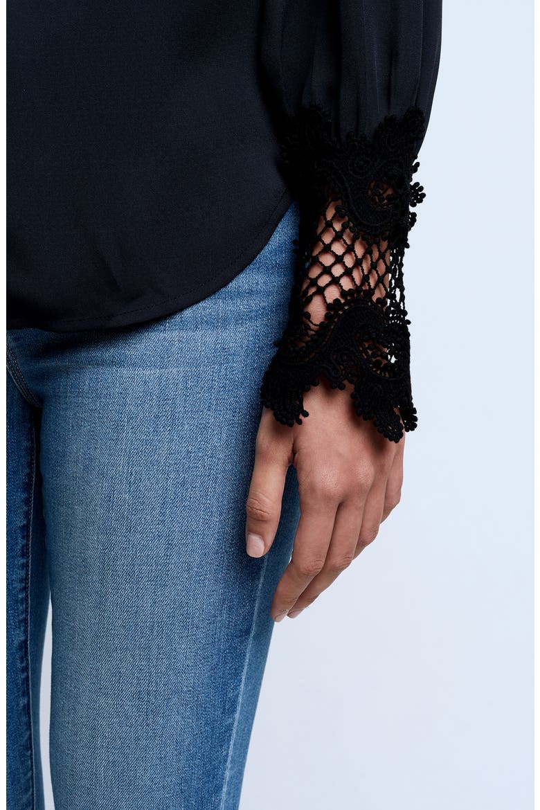 Ava Lace Cuff Button-Up Blouse, Alternate, color, BLACK
