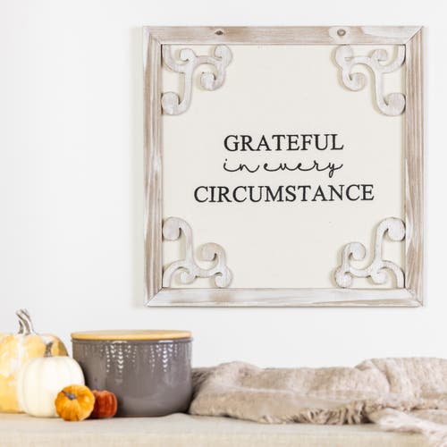 Transpac Brown Harvest Framed Gratitude Wall Decor For Home In Multi