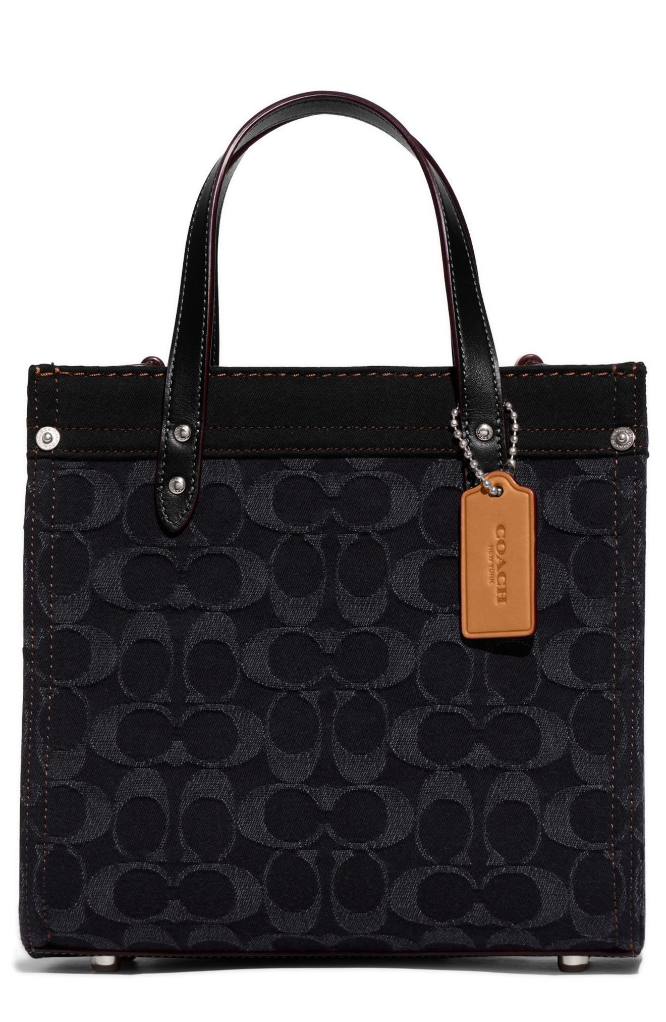 Signature Washed Denim Field Tote, Main, color, BLACK DENIM