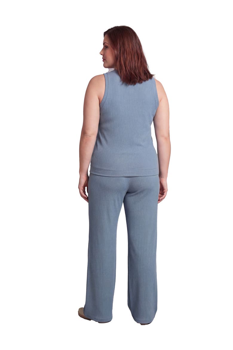 Curvy Basic Ribbed Knit Tank Top and Elastic Waist Wide Leg Pant Set, Alternate, color, Denim