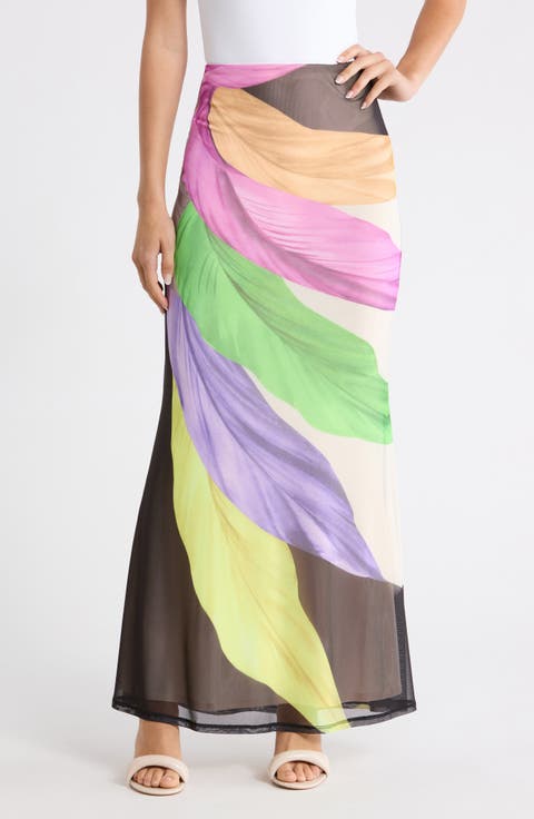 Tegan Feather Print Maxi Skirt