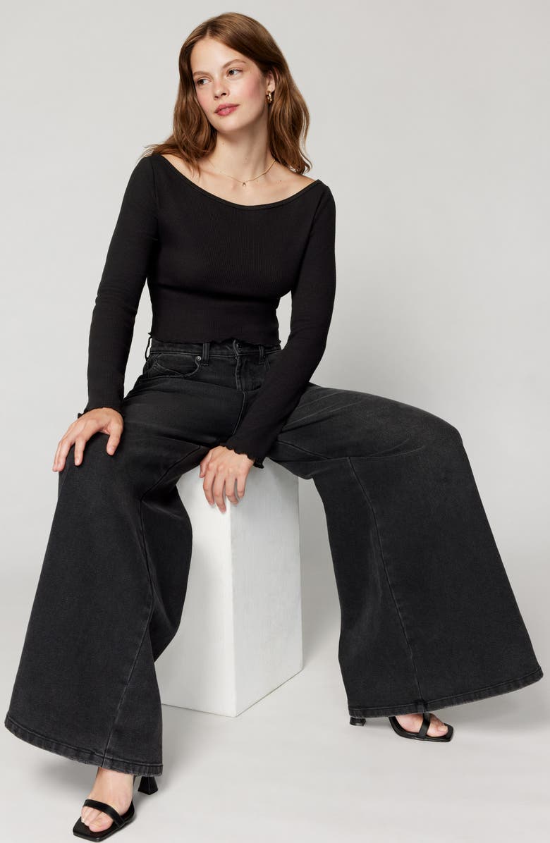 Florence by Mills Off the Shoulder Long Sleeve Crop Top, Alternate, color, Black