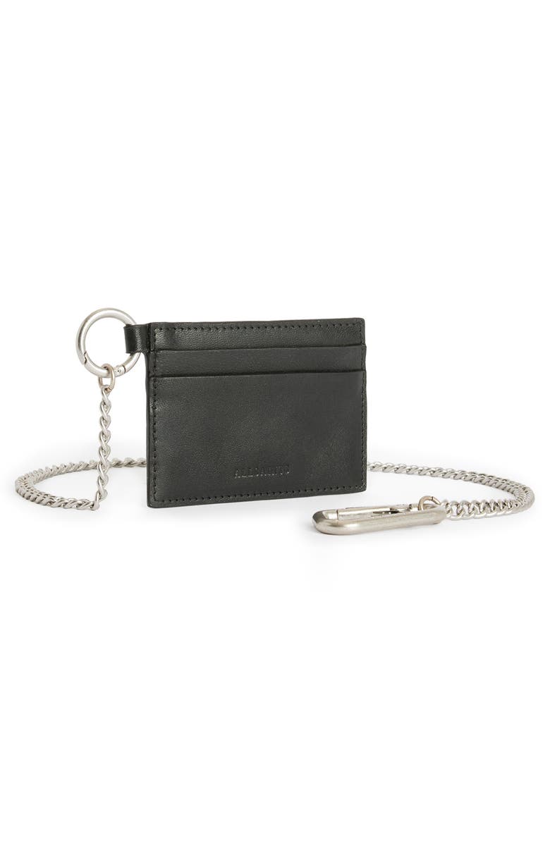 AllSaints Makoto Chain Leather Card Holder, Alternate, color,