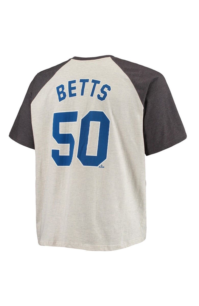 PROFILE Men's Mookie Betts Oatmeal/Heathered Charcoal Los Angeles Dodgers Big & Tall Name & Number Raglan T-Shirt, Alternate, color,