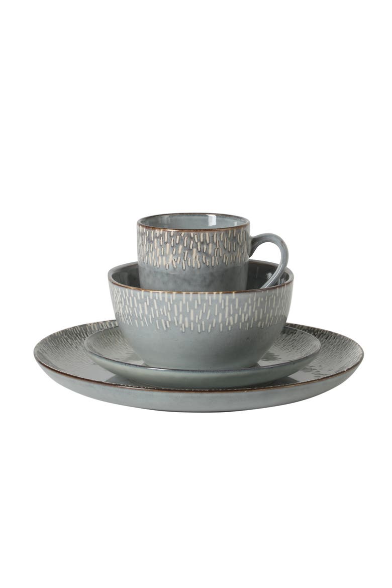 Jasper 16 Piece Plates and Bowls Reactive Glaze Dishes Stoneware Ceramic Dinnerware Set - Service for 4, Alternate, color, Grey