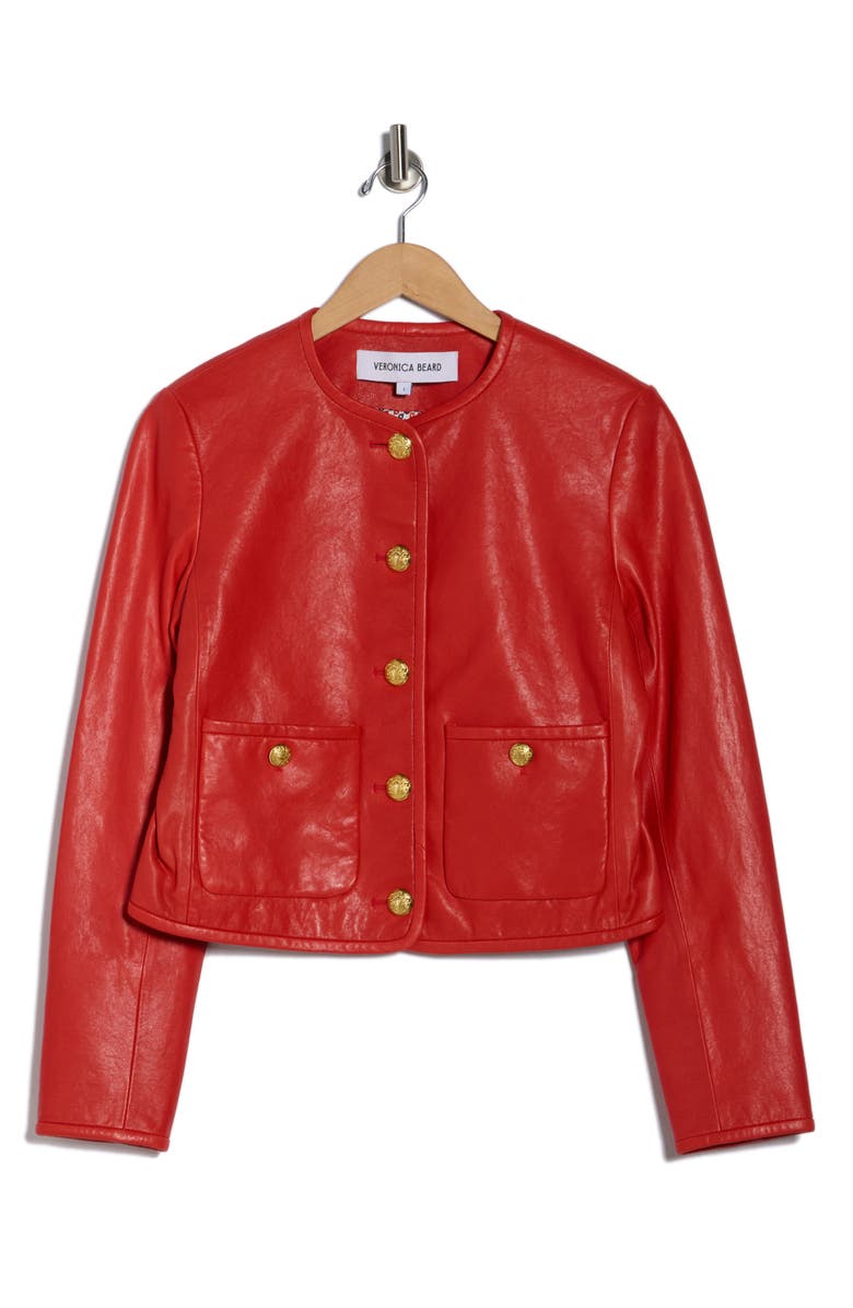 Veronica Beard Andrea Leather Jacket, Alternate, color, Poppy Red