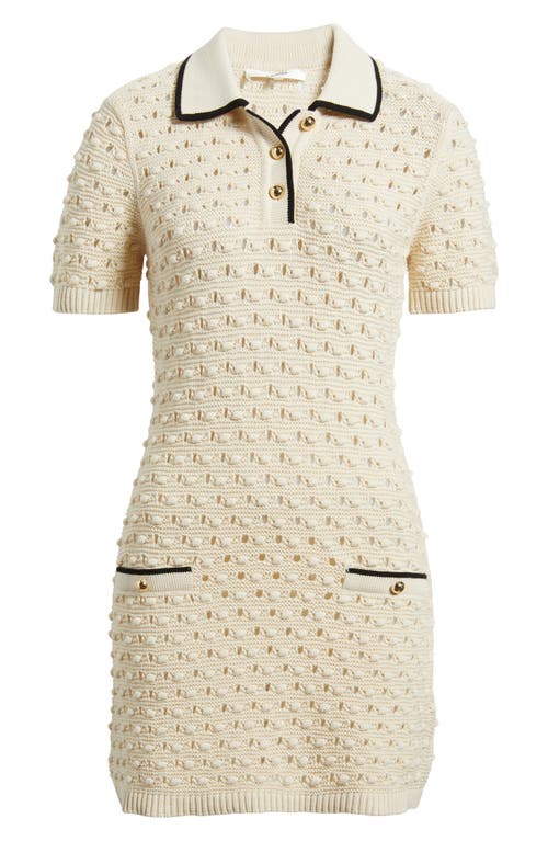 Frame The Bauble Piped Open-knit Cotton Mini Dress In Neutral