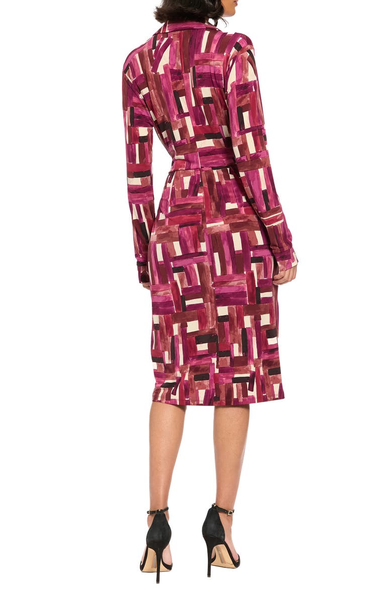 Print Tie Waist Long Sleeve Dress, Alternate, color, CREAM/ D WINE