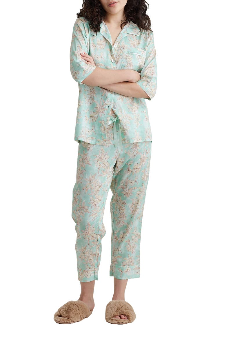 Bridget Crop Cotton Sateen Pajamas, Alternate, color, MINT