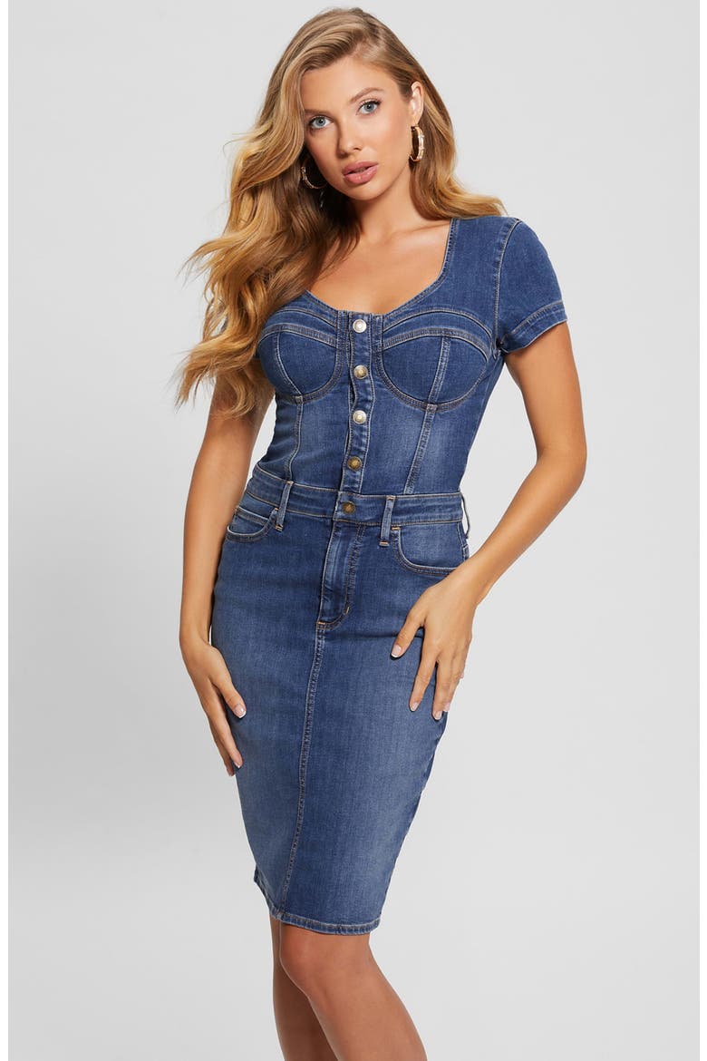 Naomy Denim Dress, Alternate, color, BLUE