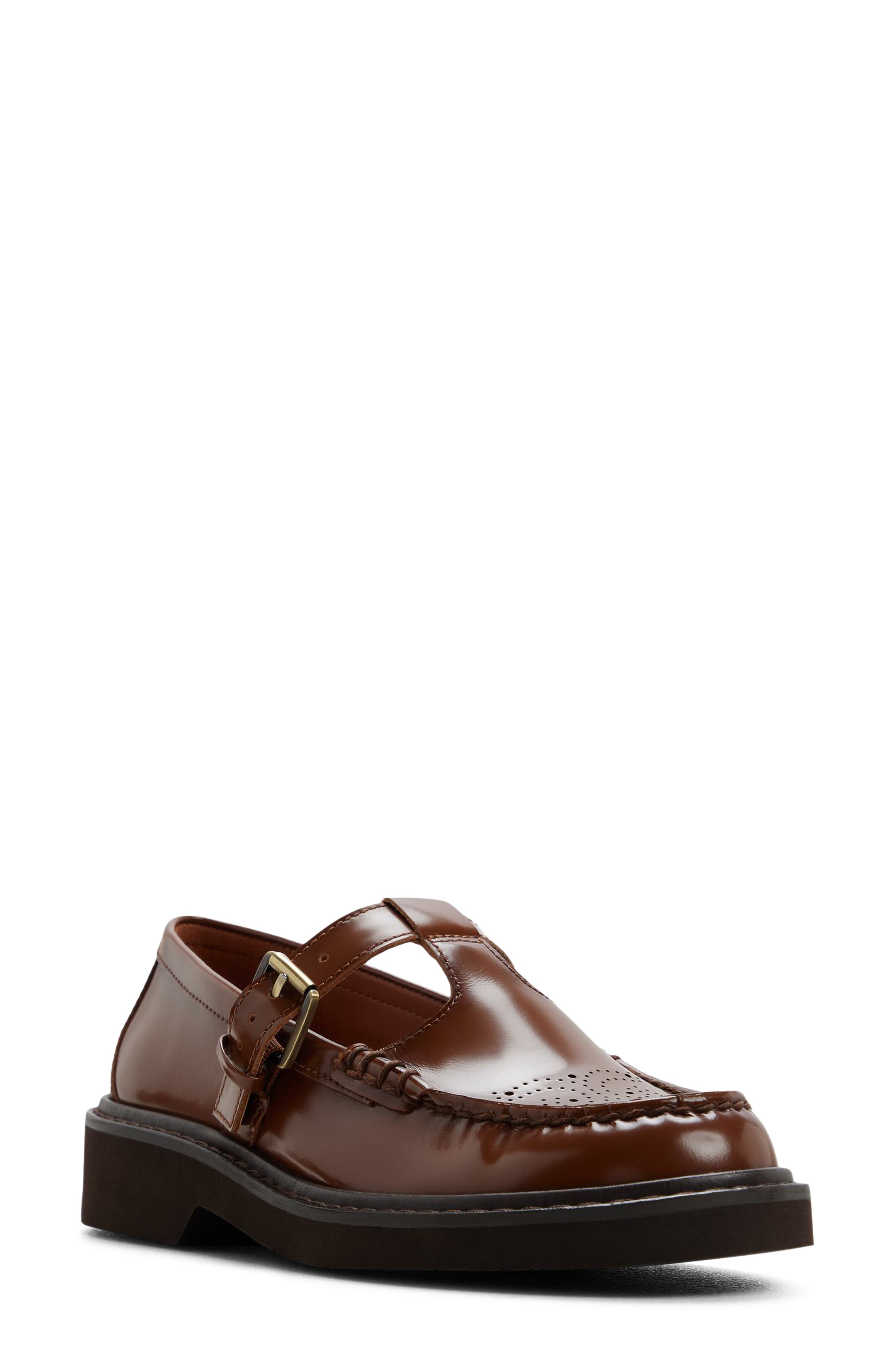 Romy Buckle T-Strap Loafer, Main, color, LIGHT BROWN