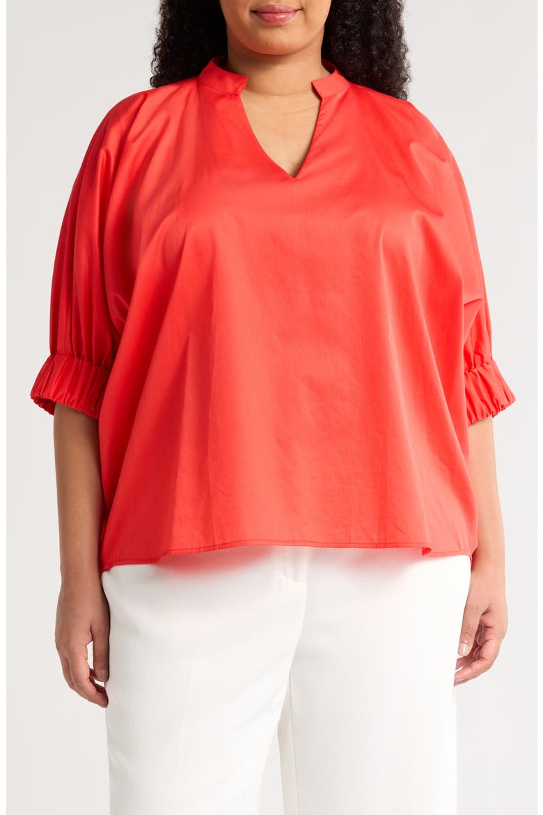 Medina Elbow Sleeve Cotton Top, Main, color, POPPY RED