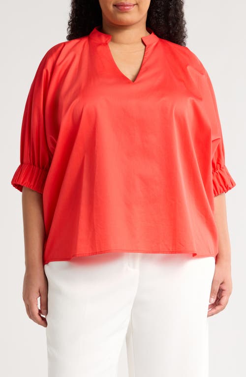 Harshman Medina Elbow Sleeve Cotton Top In Poppy Red