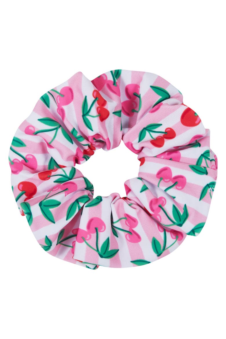 Kids' Print Long Sleeve One-Piece Rashguard Swimsuit & Hair Tie Set, Alternate, color, PINK CHERRY