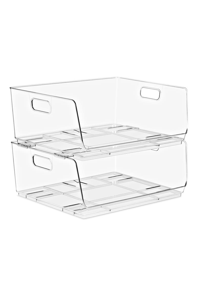 Set of 2 Large Open Front Stackable Bins, Main, color, CLEAR