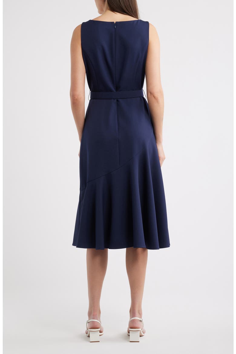 Belted Ruffle Hem Crepe Dress, Alternate, color, NAVY