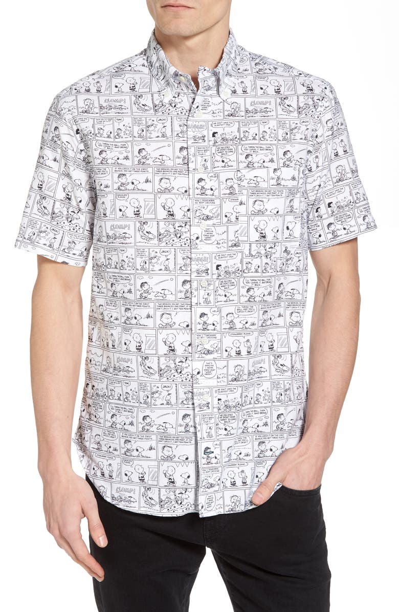 Gitman Peanuts Print Short Sleeve Sport Shirt, Alternate, color,